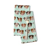 australian shepherds glasses fabric - cute dogs and glasses design - mint