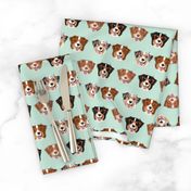 australian shepherds glasses fabric - cute dogs and glasses design - mint