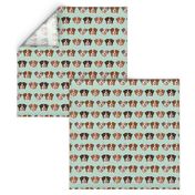 australian shepherds glasses fabric - cute dogs and glasses design - mint