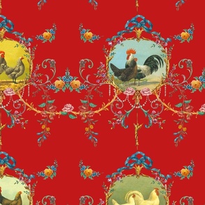 Black Ebony French Toile Rococo Rooster Farm Spoonflower Fabric by the Yard 