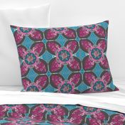 Rose Quilt Block, Fuchsia, Charcoal, Blue