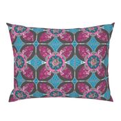 Rose Quilt Block, Fuchsia, Charcoal, Blue