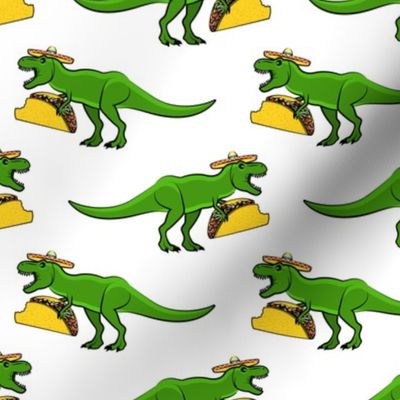 tmex  - trex eating tacos on white