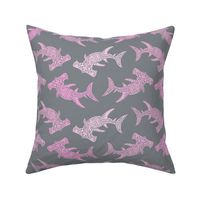 Large Multi Pink Hammerhead on Grey