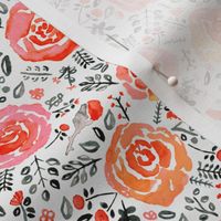 Orange, Red & Grey Watercolor Roses - Small