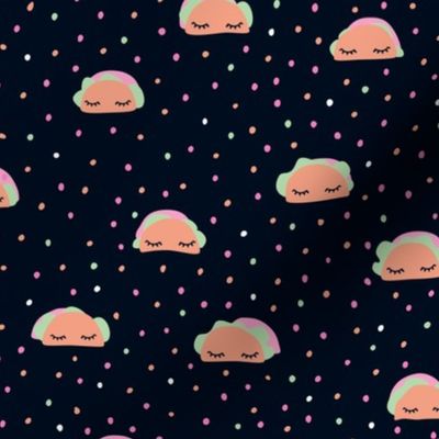 Sweet taco kawaii food illustration Japanese style pattern night navy blue