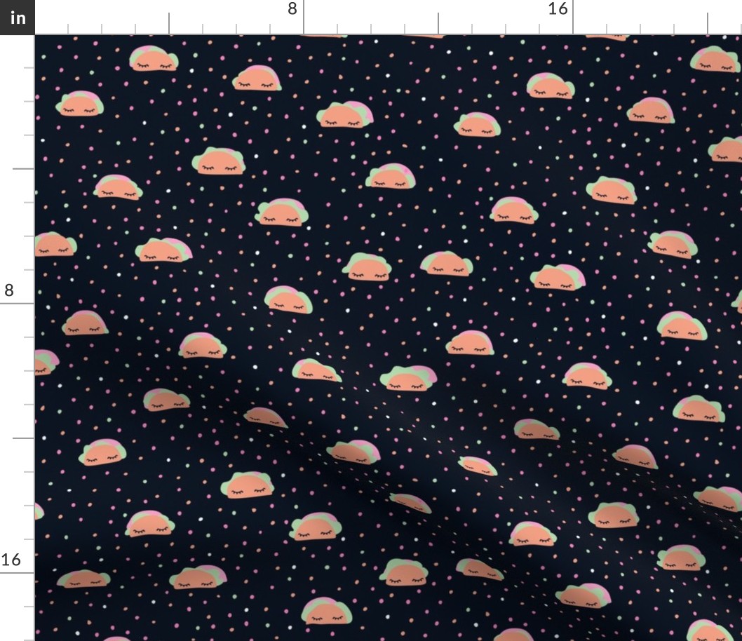 Sweet taco kawaii food illustration Japanese style pattern night navy blue