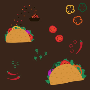 Tacos ingredients dark brown Retro Wallpaper