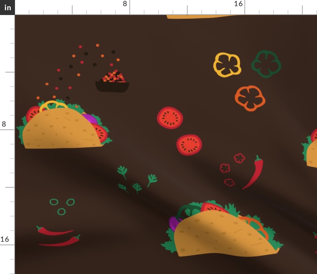 Tacos ingredients dark brown Retro Wallpaper