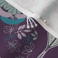 Rose Quilt Block, Purple, Gray, Teal