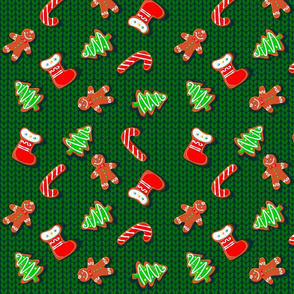 Christmas gingerbread cookies on a knitted background. A wool blanket. Christmas treat.