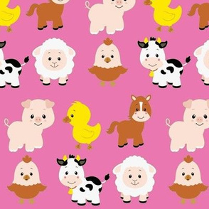 Farm Animals on Pink