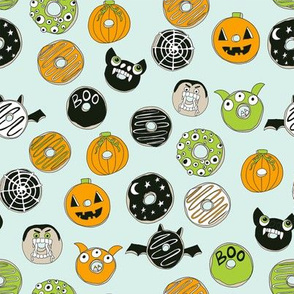 halloween donut fabric  // fall autumn food cute spooky scary halloween design by andrea lauren - mint