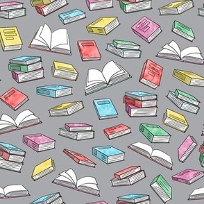 books - watercolor on grey