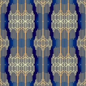 Art Deco - Rich Gold on Blue Opulence  7687