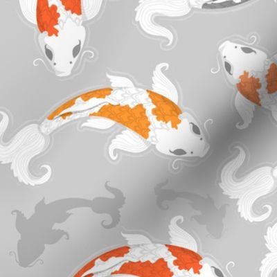 Koi Fishes On Grey