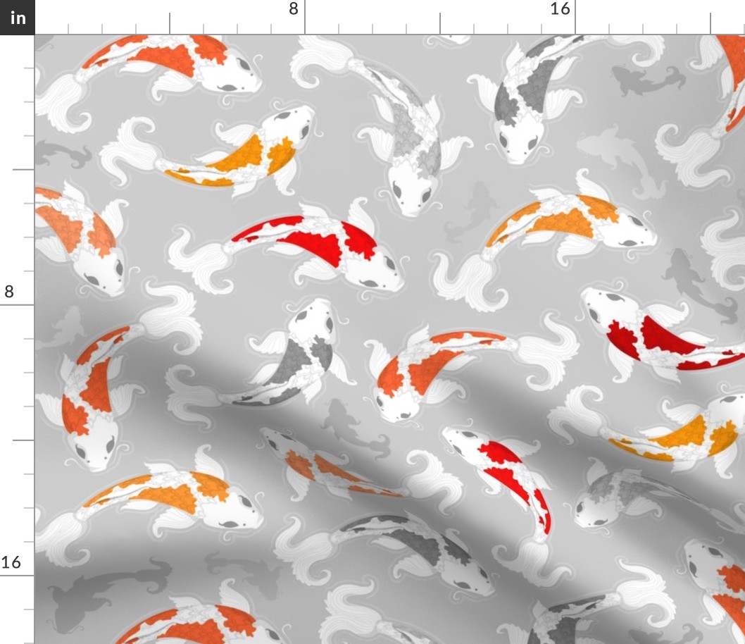 Koi Fishes On Grey