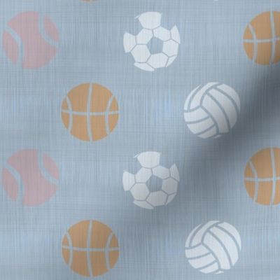 Sports balls on slate - tennis basketball volleyball soccer football