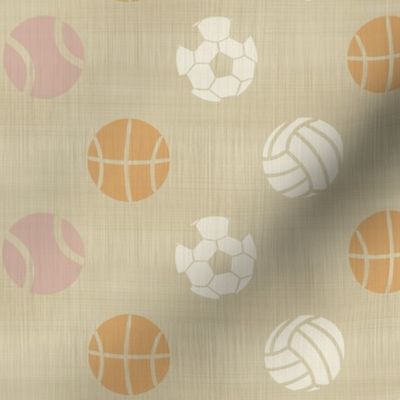 Sports balls on linen - tennis basketball volleyball soccer football