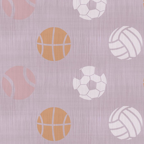 XL Sports balls on lavender - tennis basketball volleyball soccer football