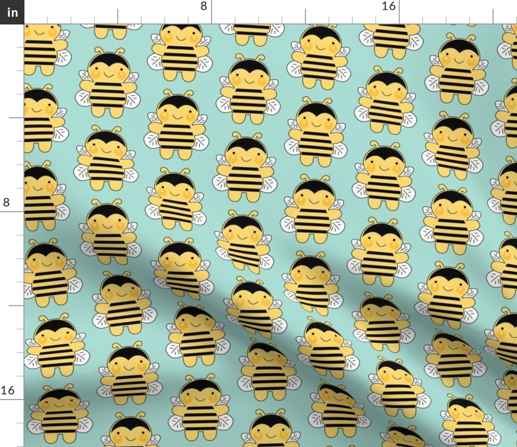 yellow bee bodies on teal
