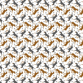 Tiny Trotting uncropped Doberman Pinschers and paw prints - white