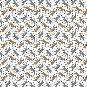 Tiny Trotting uncropped dilute Doberman Pinschers and paw prints - white