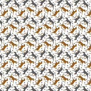 Tiny Trotting natural Doberman Pinschers and paw prints - white