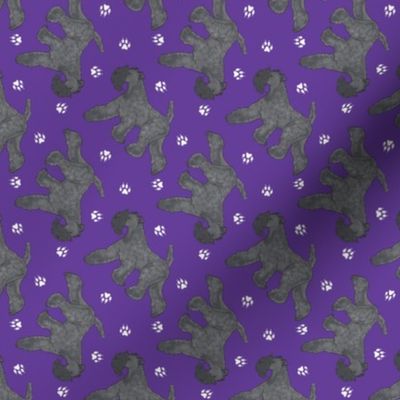 Tiny Trotting Kerry Blue Terrier and paw prints - purple
