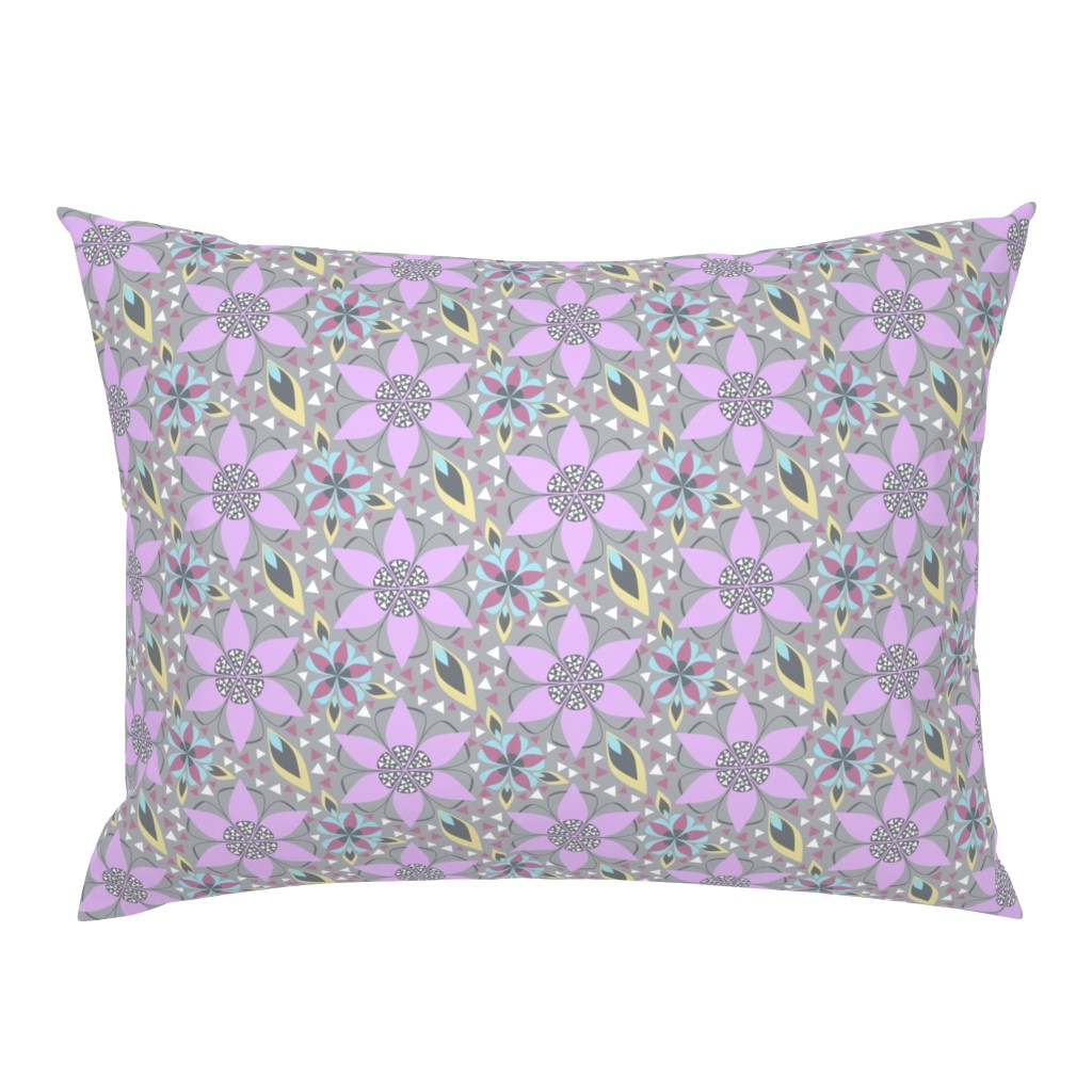 Large Mosaic Floral in Pastels, Gray