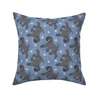 Trotting Kerry Blue Terrier and paw prints - faux denim