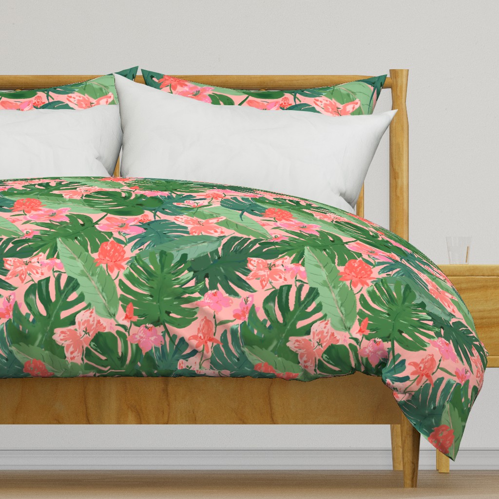 tropical floral - coral & pink