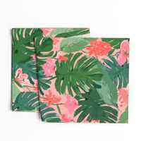 tropical floral - coral & pink