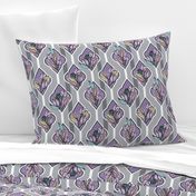 Purple, Gray, Aqua, Floral Lattice and Stripes