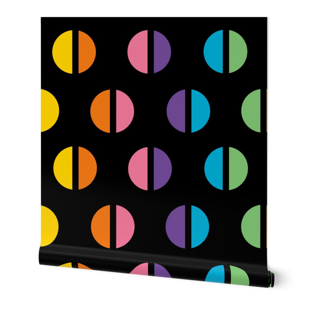 1960s Rainbow Split Polka Dots on Black REV