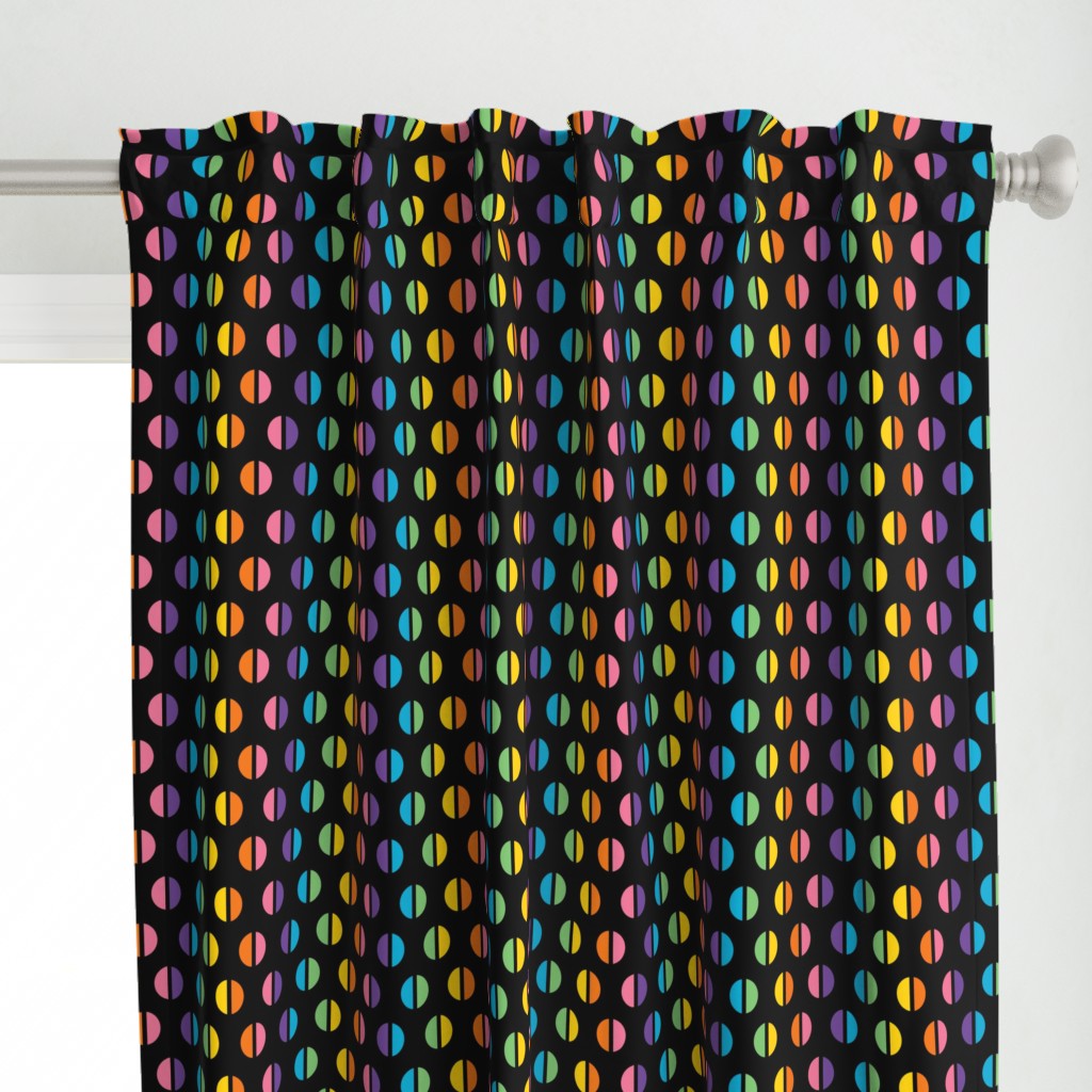 1960s Rainbow Split Polka Dots on Black REV