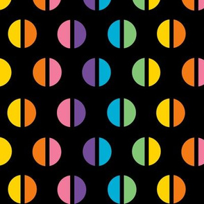 1960s Rainbow Split Polka Dots on Black REV