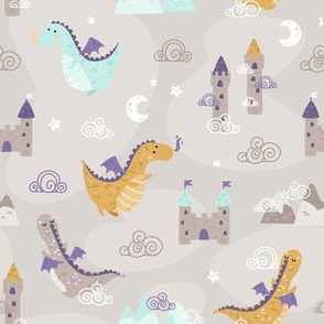 Dragons in the sky - beige purple