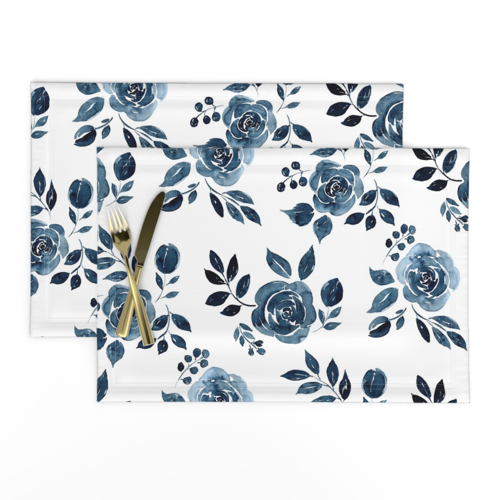 Watercolor Floral Pattern No. 6 - Navy Blue Roses 150 dpi 2