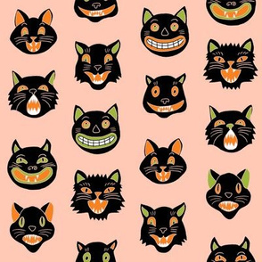 halloween cat mask // cats, cat, spooky, scary, halloween fabric, black cat fabric - peach