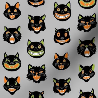 halloween cat mask // cats, cat, spooky, scary, halloween fabric, black cat fabric - grey