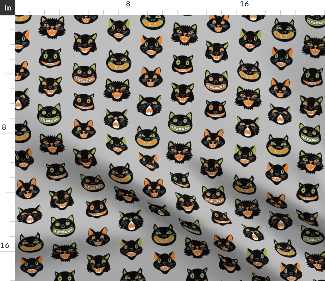 halloween cat mask // cats, cat, spooky, scary, halloween fabric, black cat fabric - grey