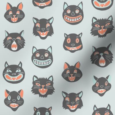 halloween cat mask // cats, cat, spooky, scary, halloween fabric, black cat fabric - mint