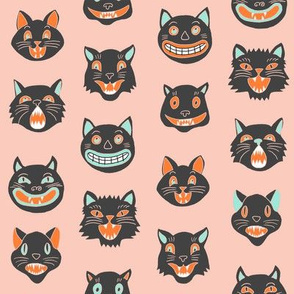 halloween cat mask // cats, cat, spooky, scary, halloween fabric, black cat fabric - peach