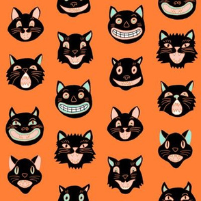 halloween cat mask // cats, cat, spooky, scary, halloween fabric, black cat fabric - orange