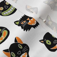halloween cat mask // cats, cat, spooky, scary, halloween fabric, black cat fabric - white