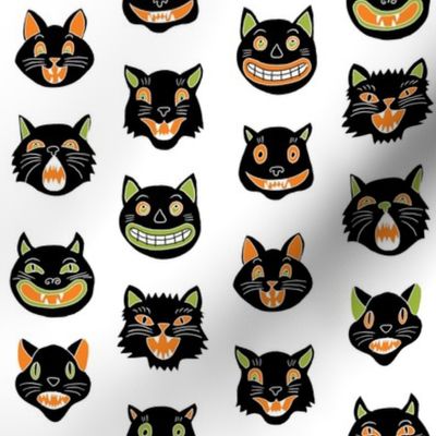 halloween cat mask // cats, cat, spooky, scary, halloween fabric, black cat fabric - white