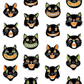 halloween cat mask // cats, cat, spooky, scary, halloween fabric, black cat fabric - white