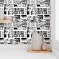 Modern minimal aztec patchwork geometric hand drawn ink shapes monochrome black and white