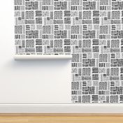 Modern minimal aztec patchwork geometric hand drawn ink shapes monochrome black and white